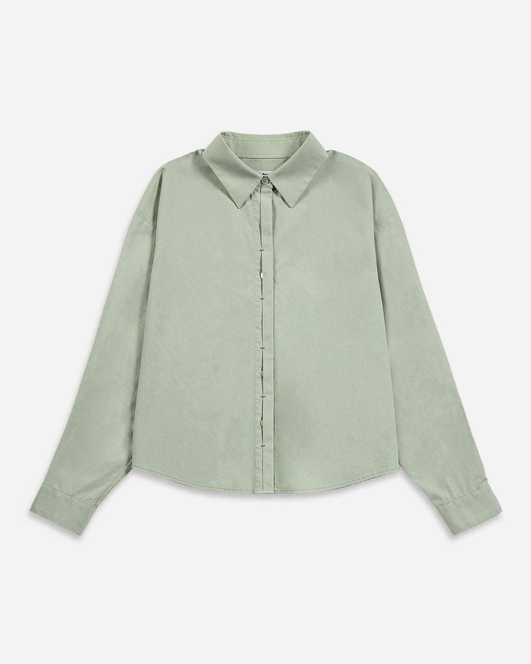 Mineral Grey Crop Boxy Shirt Womens Button Up Cotton Casual Shirt Long Sleeve Dress Shirt Collared Cropped