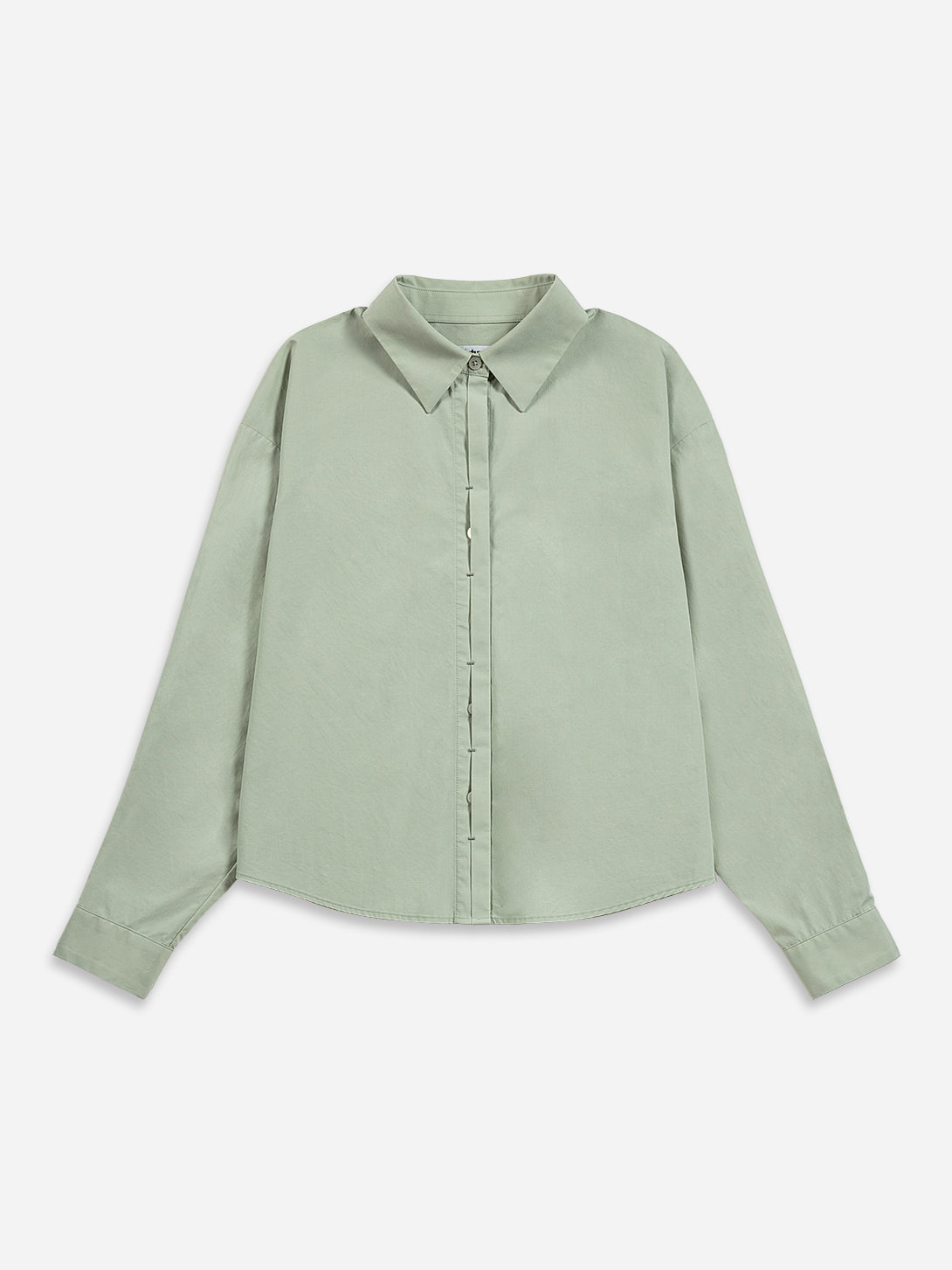 Mineral Grey Crop Boxy Shirt Womens Button Up Cotton Casual Shirt Long Sleeve Dress Shirt Collared Cropped