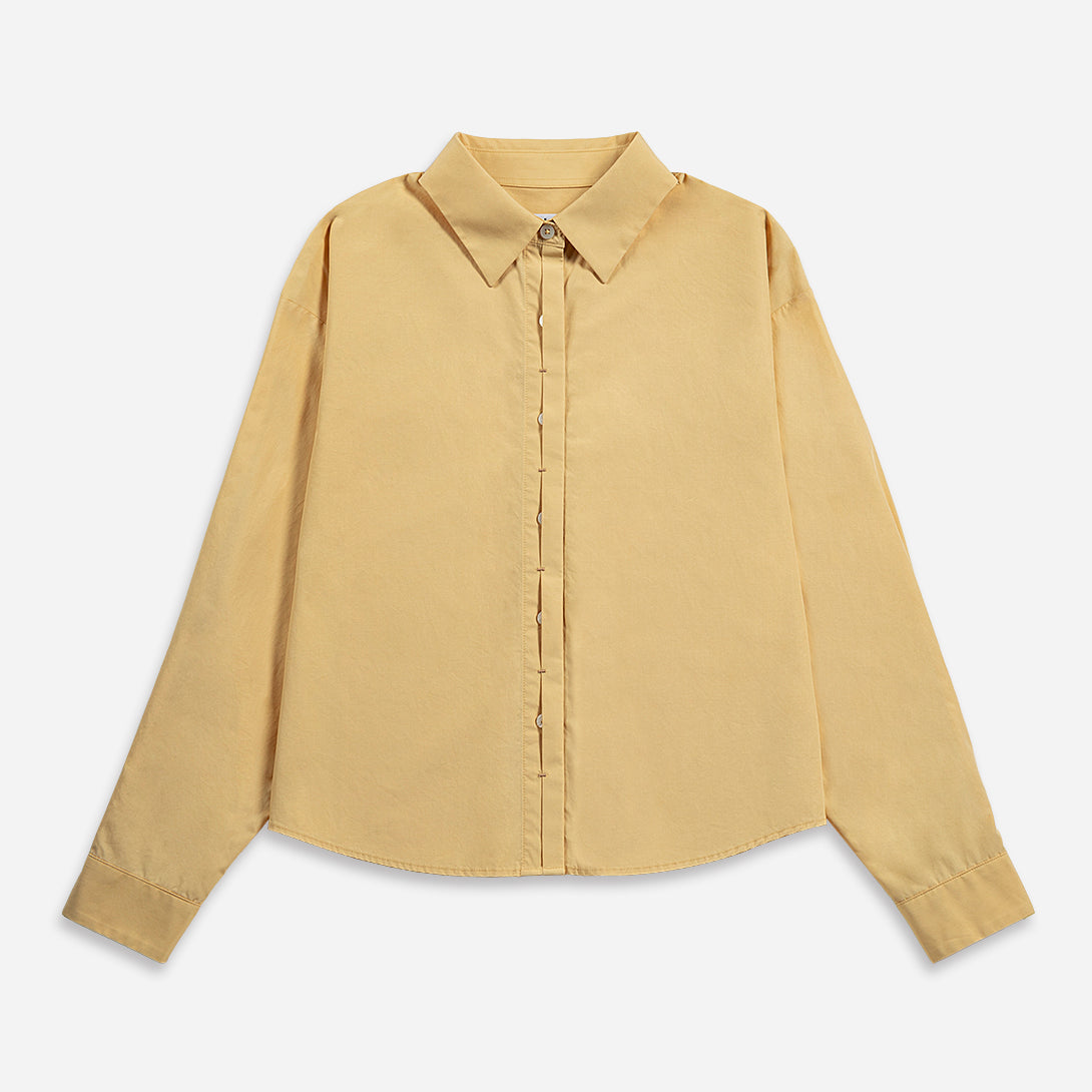 Rattan Crop Boxy Shirt Womens Button Up Cotton Casual Shirt Long Sleeve Dress Shirt Collared Cropped