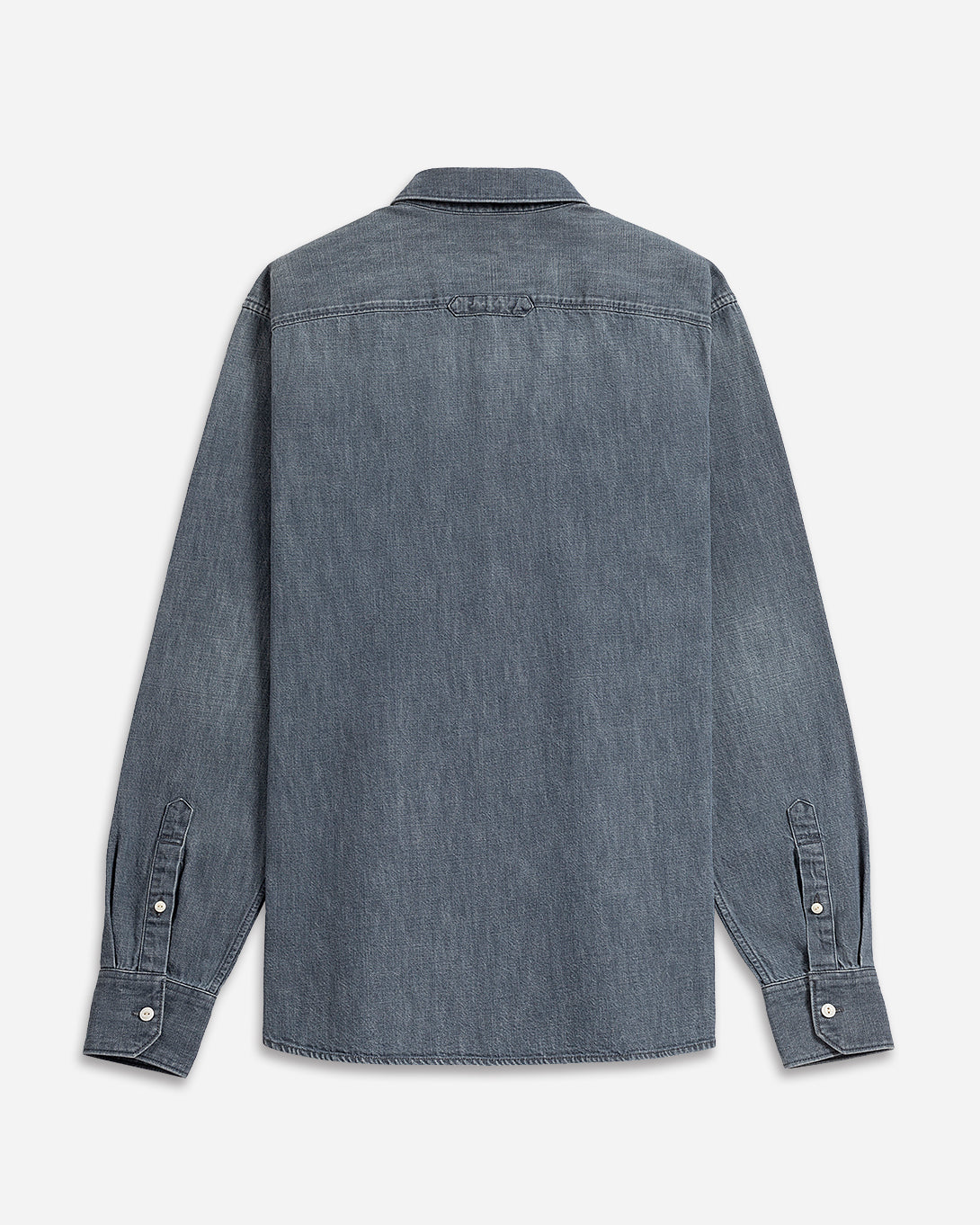 Mid Indigo Arthur Denim Shirt Mens Denim Cutaway Collar Button Up Shirt Faded Denim Durable Denim Shirt Casual Button Up