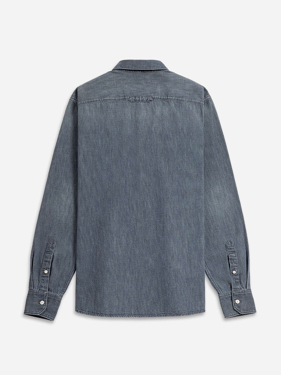 Mid Indigo Arthur Denim Shirt Mens Denim Cutaway Collar Button Up Shirt Faded Denim Durable Denim Shirt Casual Button Up