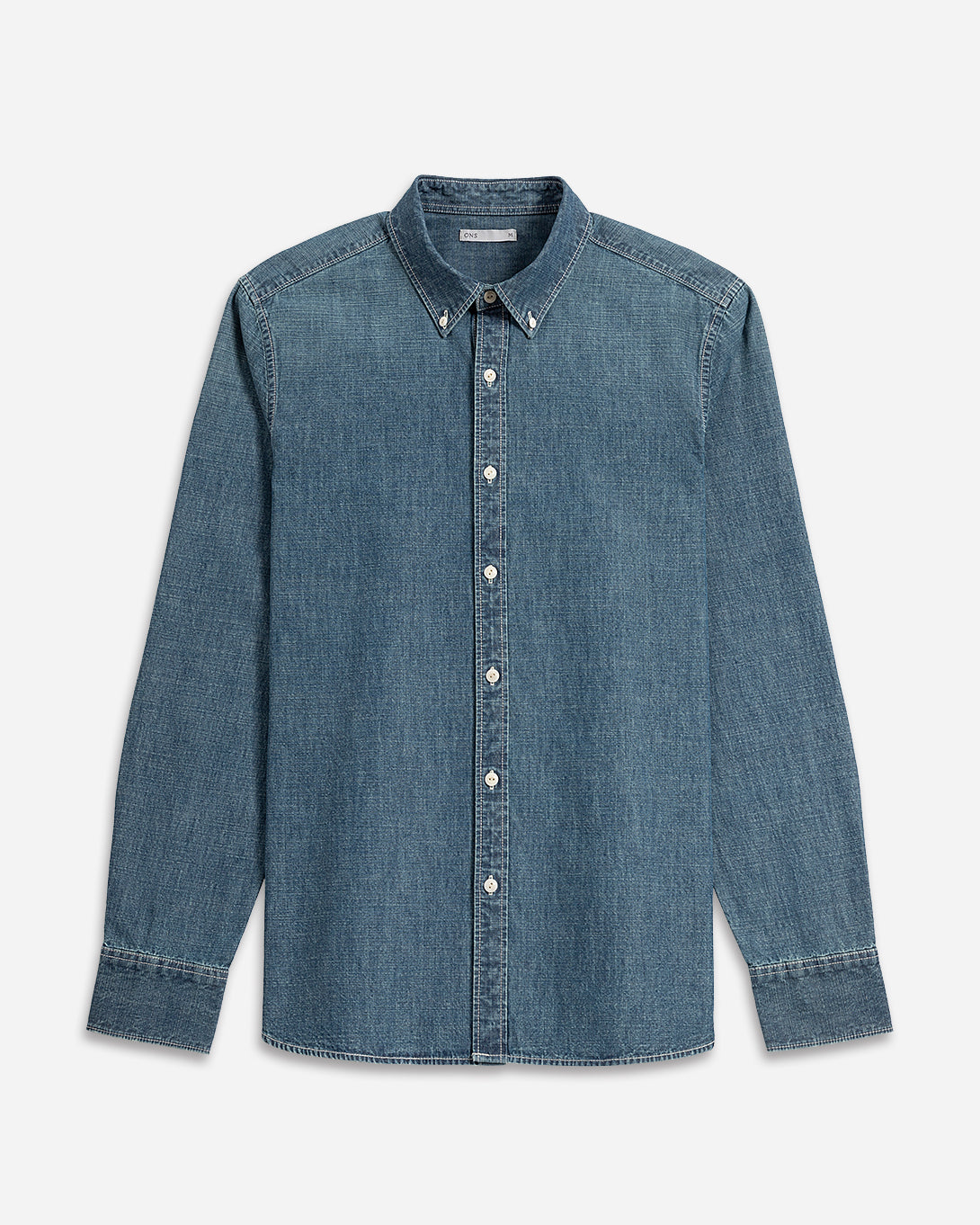 Mid Indigo Fulton Denim Shirt Mens Denim Button Down Shirt Button Down Collar Casual Long Sleeve Shirt Faded Denim Shirt Indigo Denim