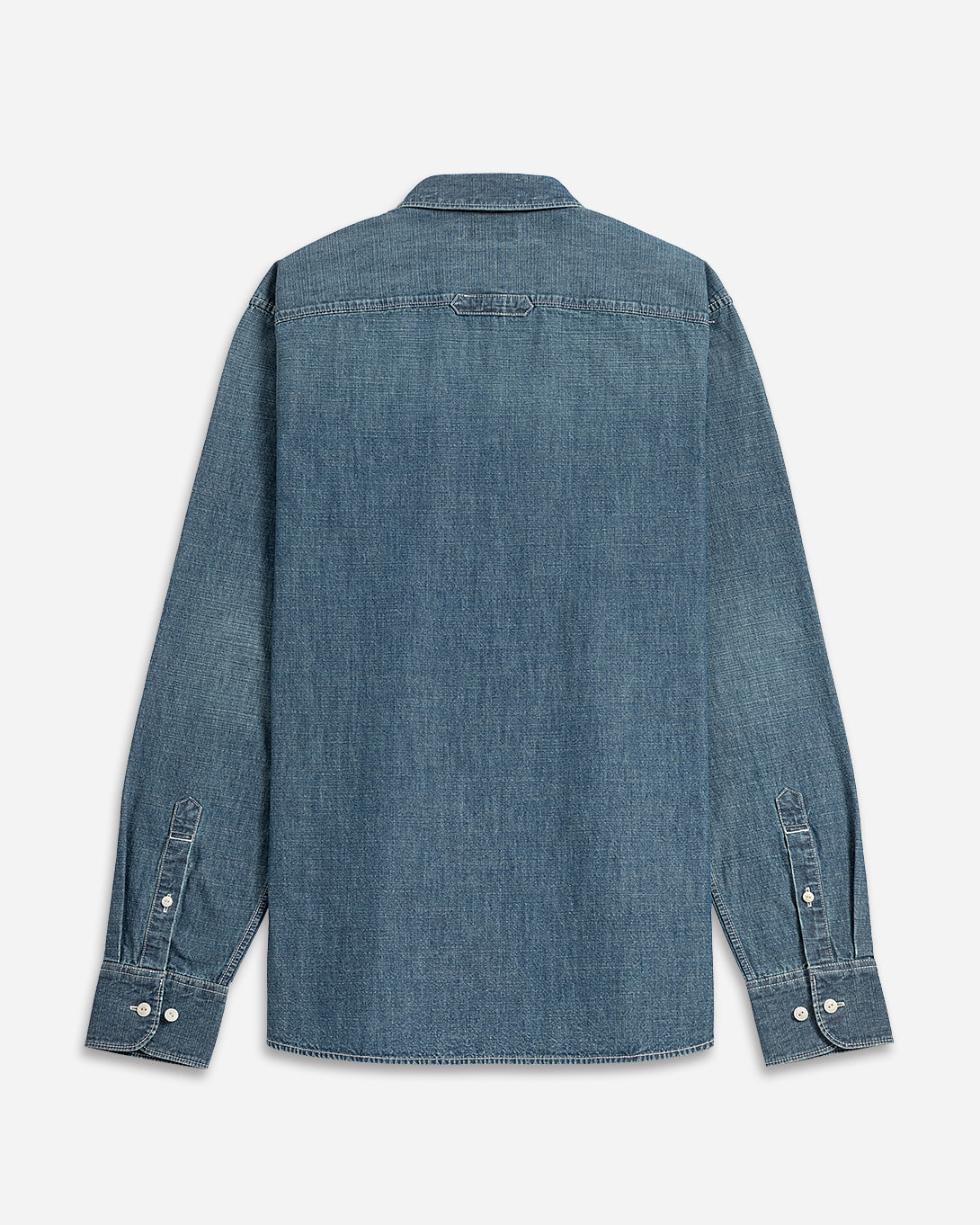 Mid Indigo Fulton Denim Shirt Mens Denim Button Down Shirt Button Down Collar Casual Long Sleeve Shirt Faded Denim Shirt Indigo Denim