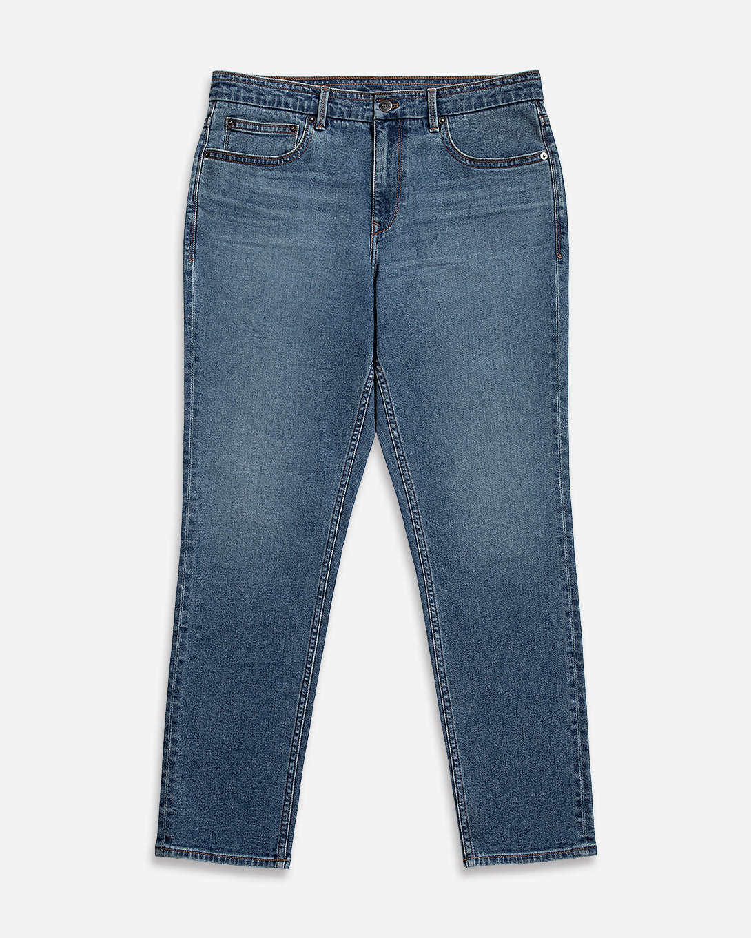 Mid Indigo Houstons Denim Jeans Mens Tapered Denim Jeans Worn Vintage Denim Wash Straight Fit Jeans