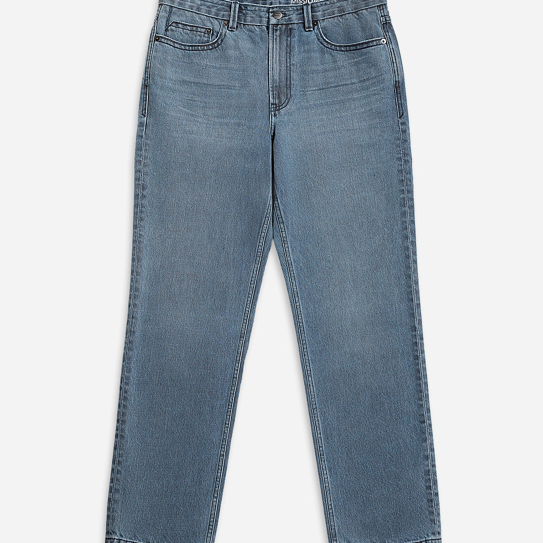 Mid Indigo Missions Denim Jeans Mens Straight Fit Relaxed Jeans Faded Denim Construction Vintage Feel Indigo Denim