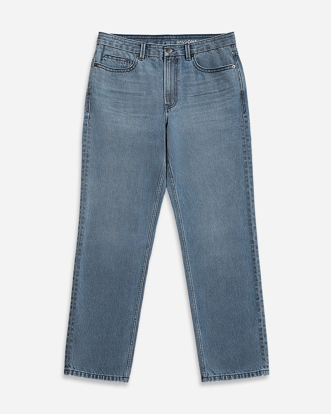 Mid Indigo Missions Denim Jeans Mens Straight Fit Relaxed Jeans Faded Denim Construction Vintage Feel Indigo Denim