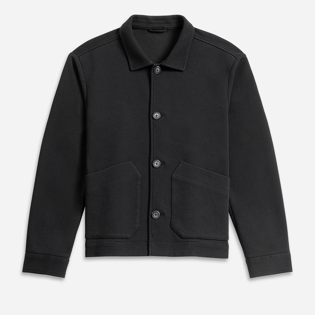 Black Hawthorn Twill Knit Jacket Mens Collared Button Up Knit Jacket Layering Mens Jacket Waffle Knit Fabric