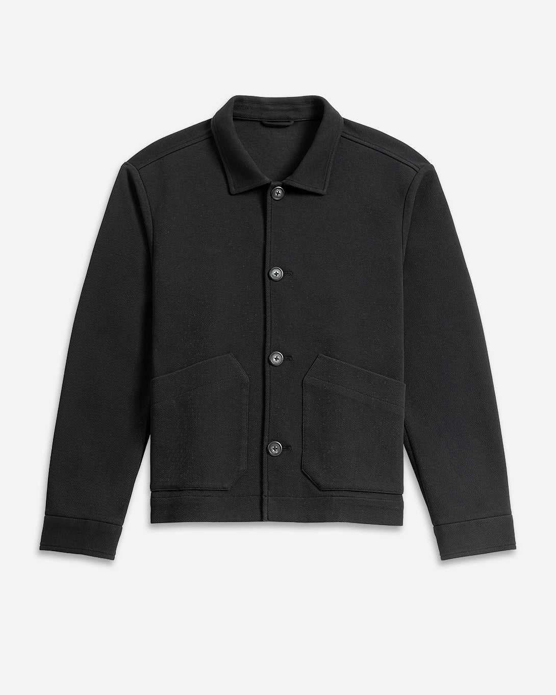 Black Hawthorn Twill Knit Jacket Mens Collared Button Up Knit Jacket Layering Mens Jacket Waffle Knit Fabric