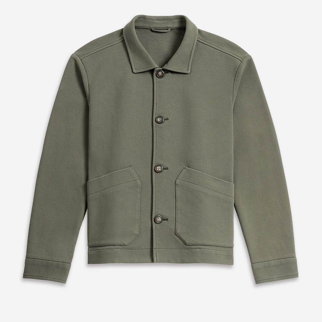 Forest Night Hawthorn Twill Knit Jacket Mens Collared Button Up Knit Jacket Layering Mens Jacket Waffle Knit Fabric