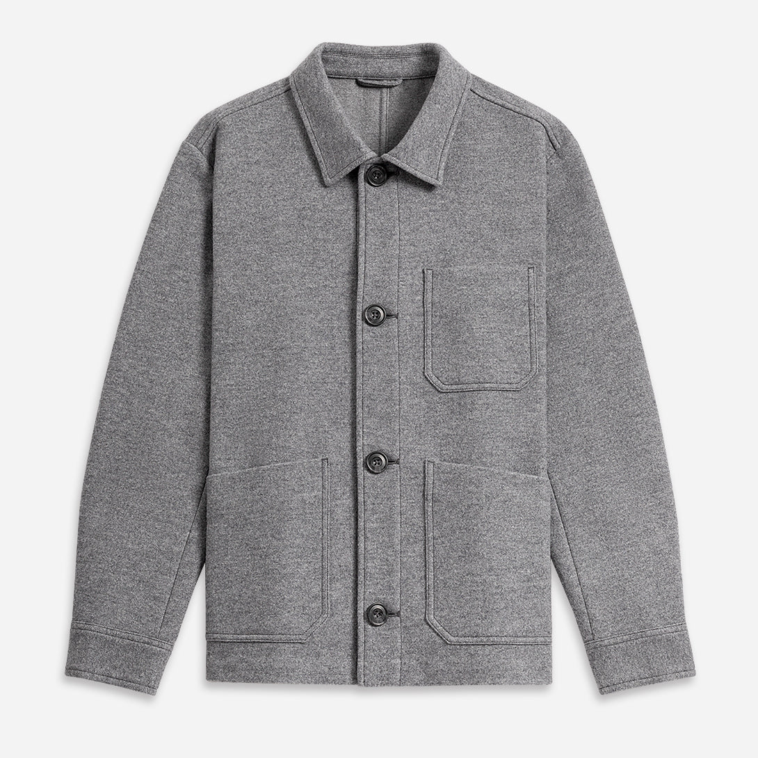 Grey Heather Remi Wool Jacket Mens Button Up Collared Shirt Jacket Layering Overshirt Chore Jacket