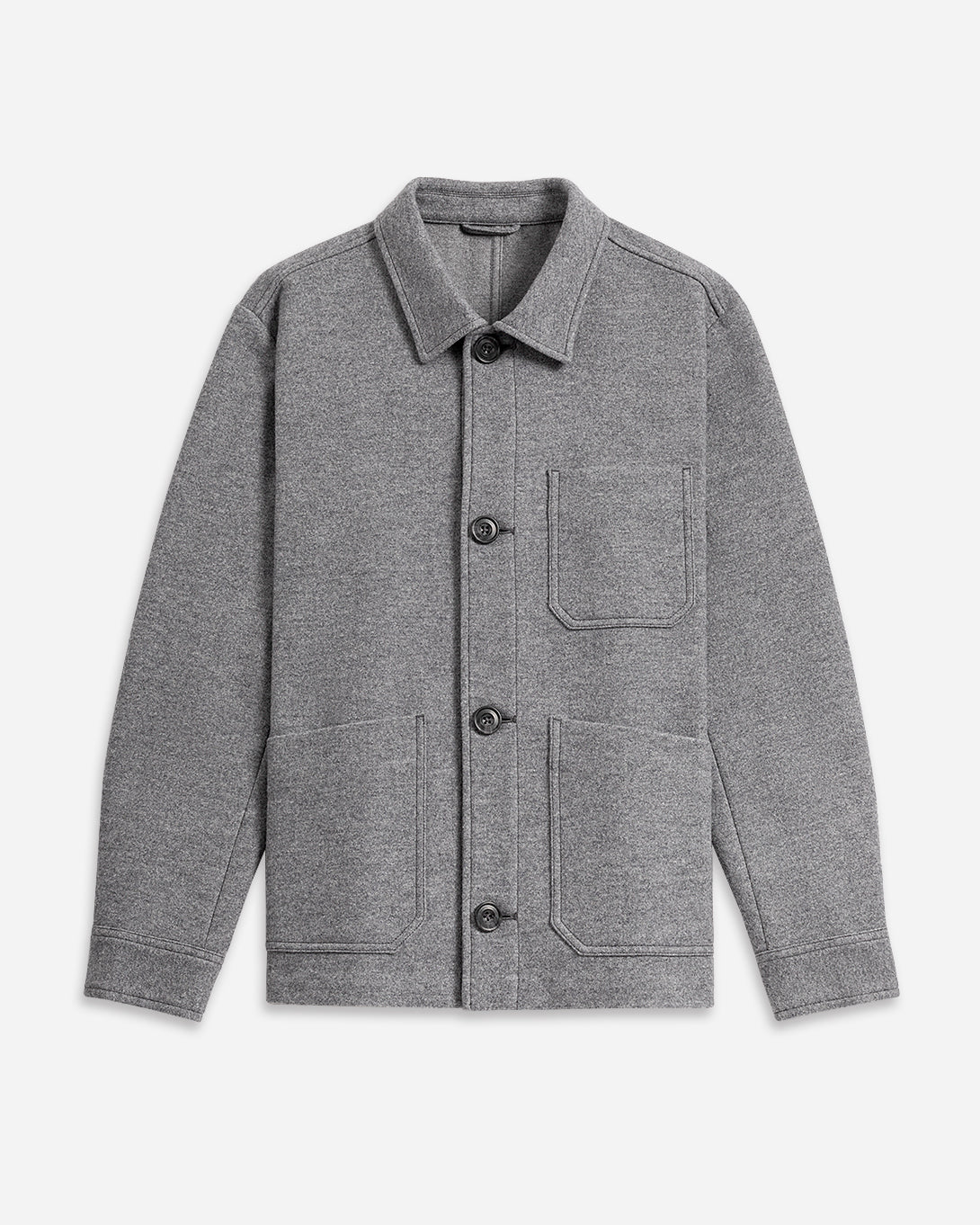 Grey Heather Remi Wool Jacket Mens Button Up Collared Shirt Jacket Layering Overshirt Chore Jacket