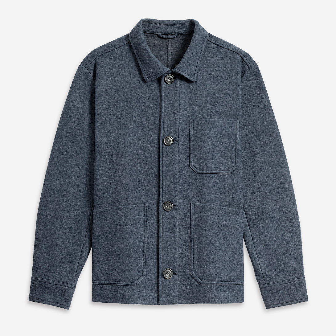 Yale Blue Remi Wool Jacket Mens Button Up Collared Shirt Jacket Layering Overshirt Chore Jacket