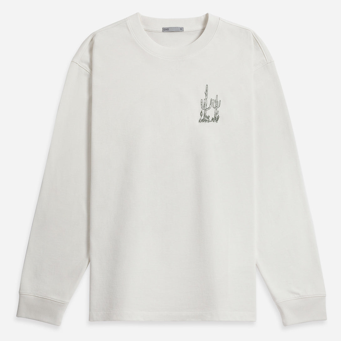 Bright White Angelo Printed Tee Mens Long Sleeve Crew Neck Tee Graphic Print Shirt
