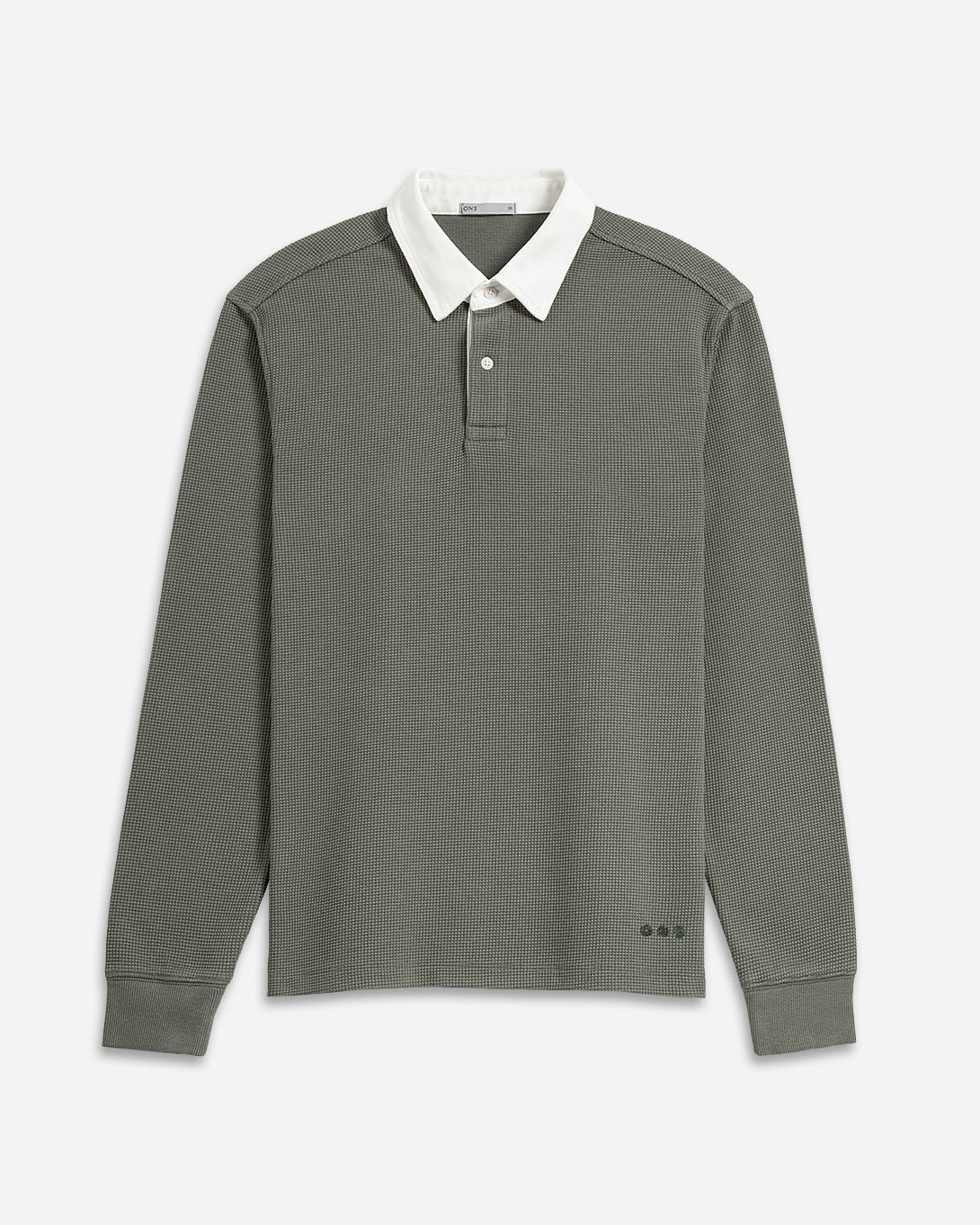 Castor Grey Lind Waffle Rugby Polo Mens Long Sleeve Polo Waffle Fabric Contrast Collar Polo Classic Long Sleeve
