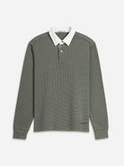 Castor Grey Lind Waffle Rugby Polo Mens Long Sleeve Polo Waffle Fabric Contrast Collar Polo Classic Long Sleeve