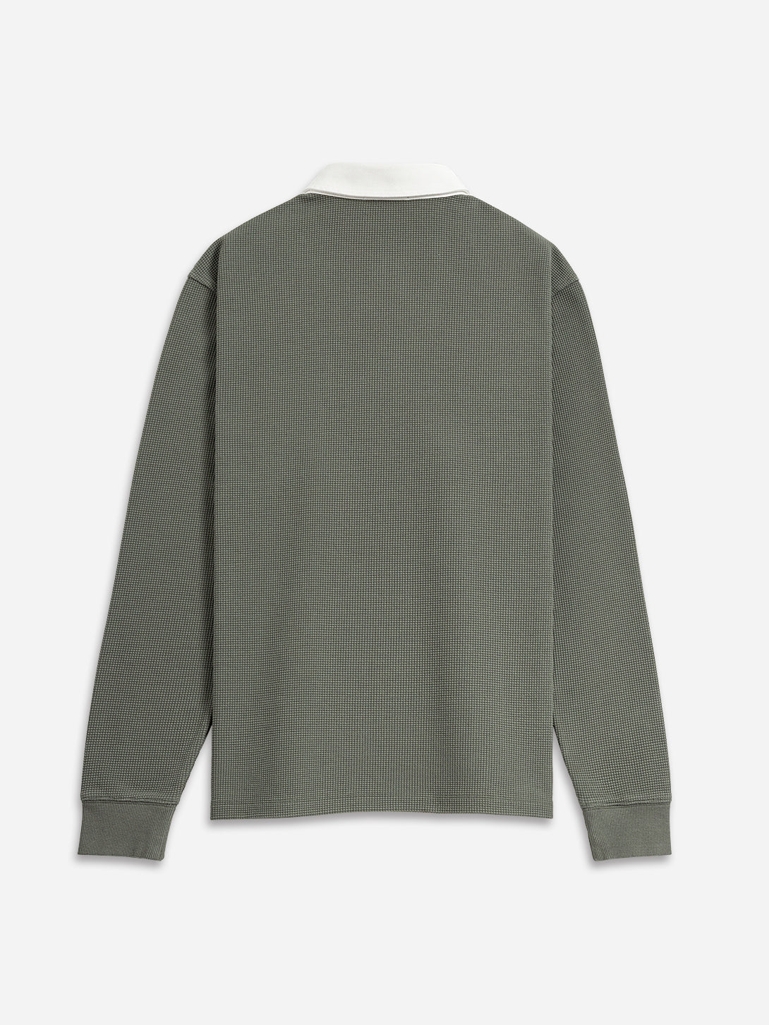 Castor Grey Lind Waffle Rugby Polo Mens Long Sleeve Polo Waffle Fabric Contrast Collar Polo Classic Long Sleeve