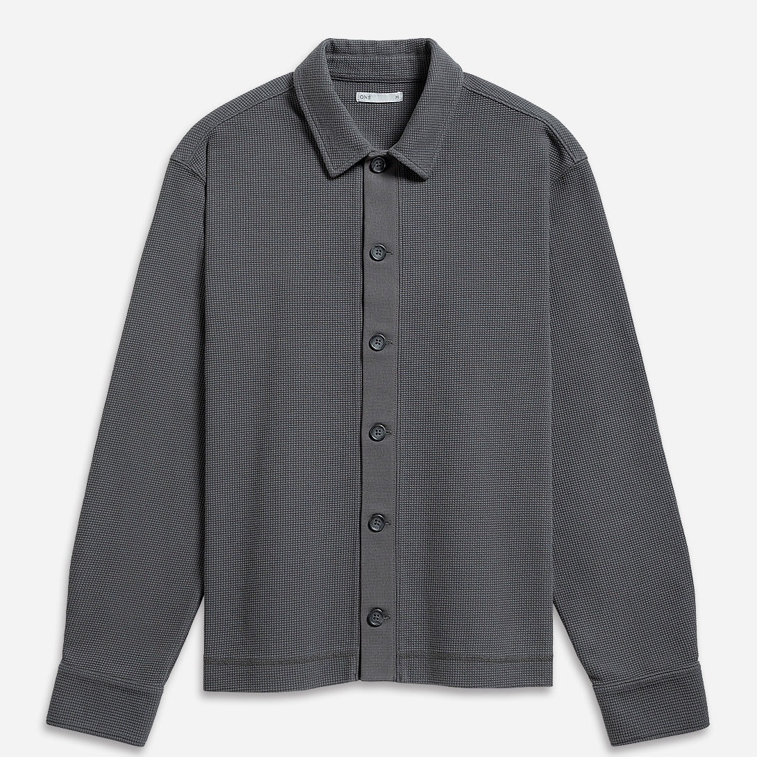 Dk Shadow Beacon Waffle L/S Shirt Blue button-up shirt mens knit long sleeve shirt collared button up shirt