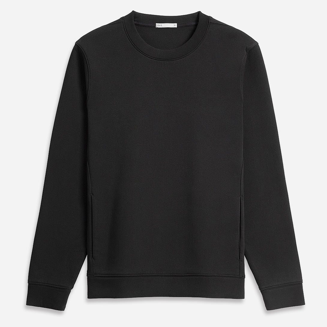 Black Astor Scuba Sweatshirt Mens Crew Neck Pullover Sweatshirt Soft Long Sleeve Stretch Pullover