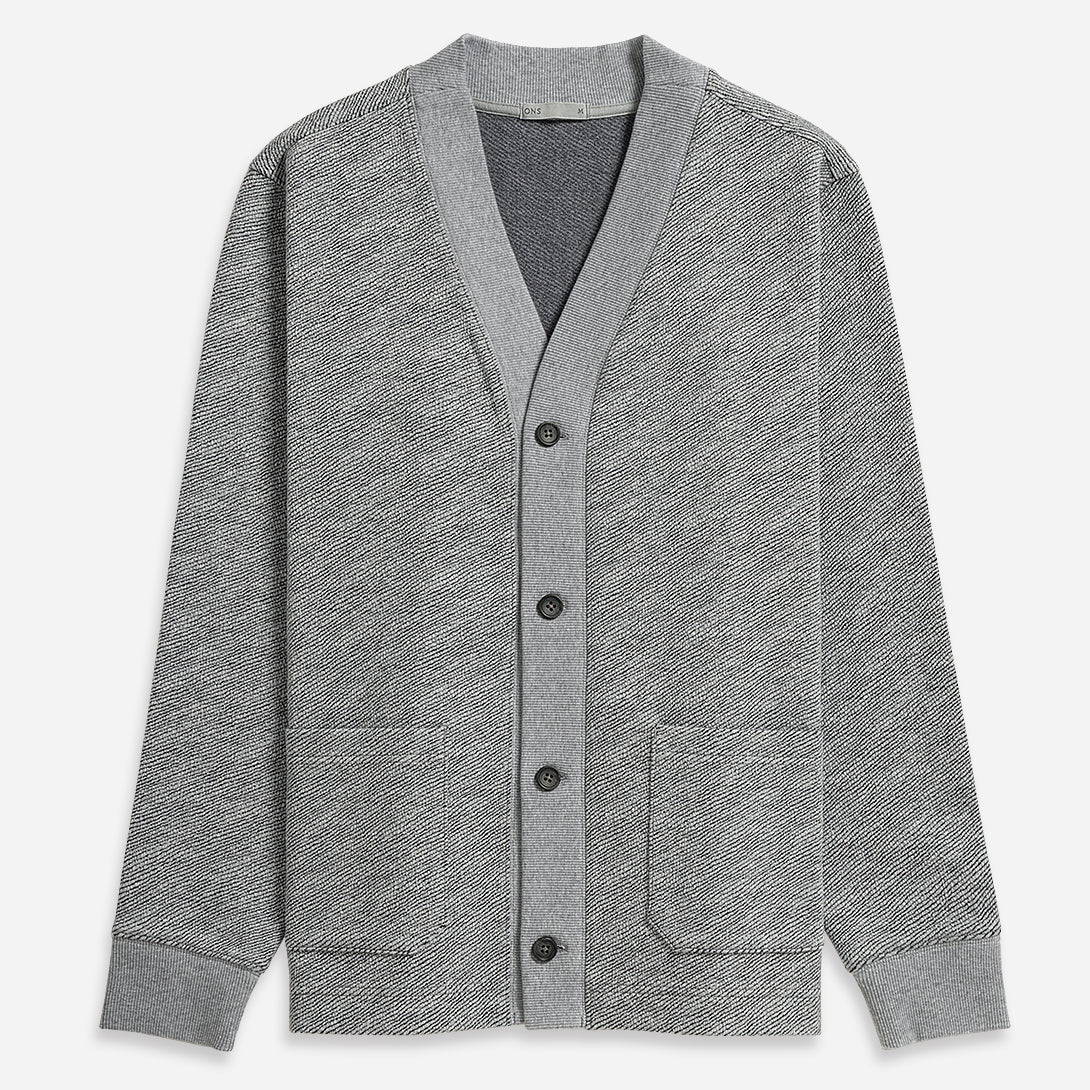 Grey Heather Byron Jacquard Cardigan Mens Cardigan Soft Heather Texture Button Up Long Sleeve Knit Cardigan