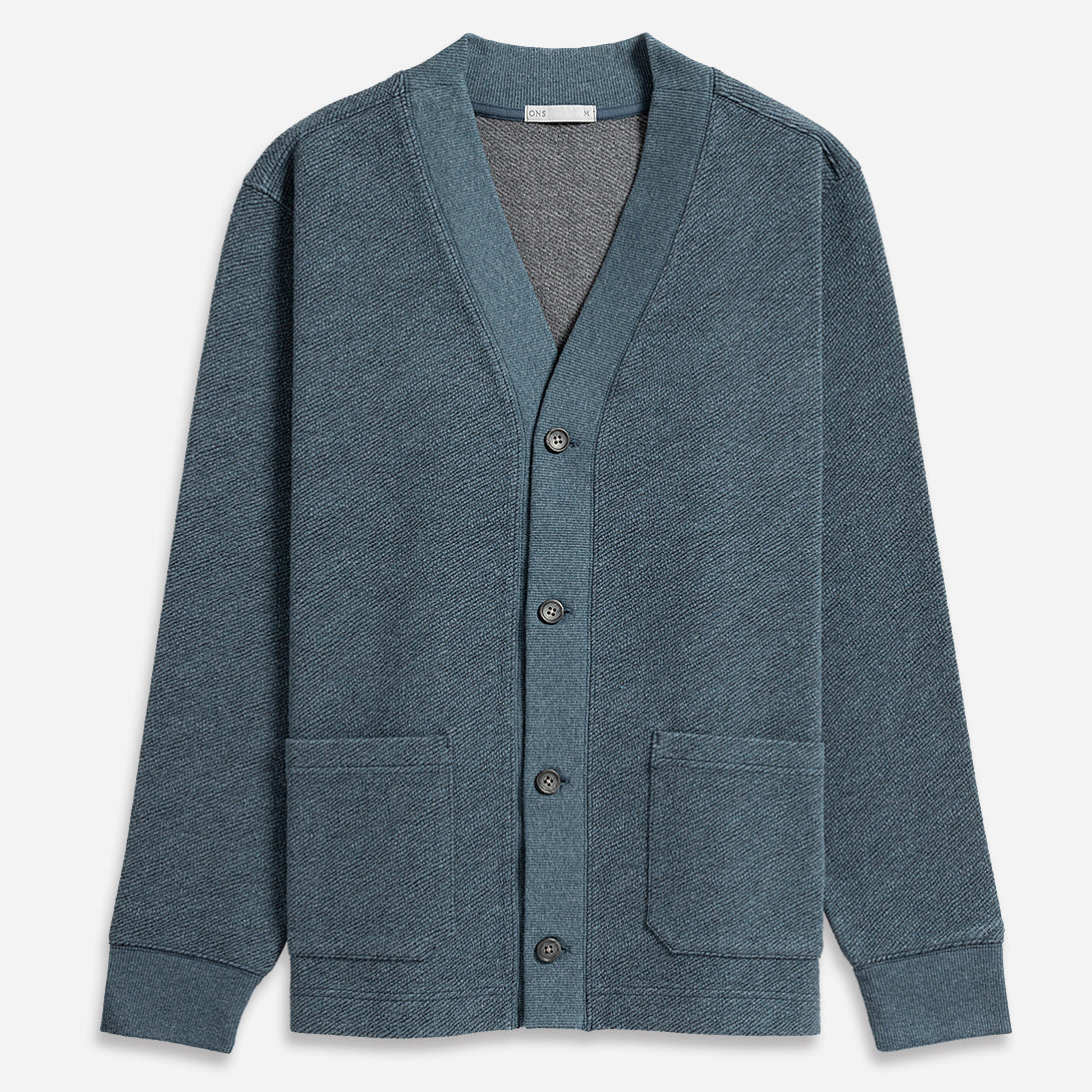 Yale Blue Heather Byron Jacquard Cardigan Mens Cardigan Soft Heather Texture Button Up Long Sleeve Knit Cardigan
