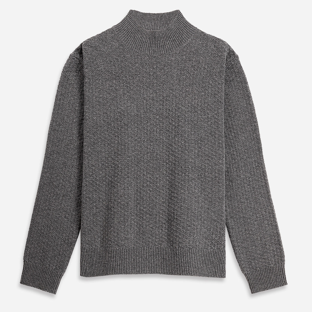 Grey Heather Acton Mock Neck Pullover Mens Wool Cashmere Mock Neck Sweater Pullover Soft