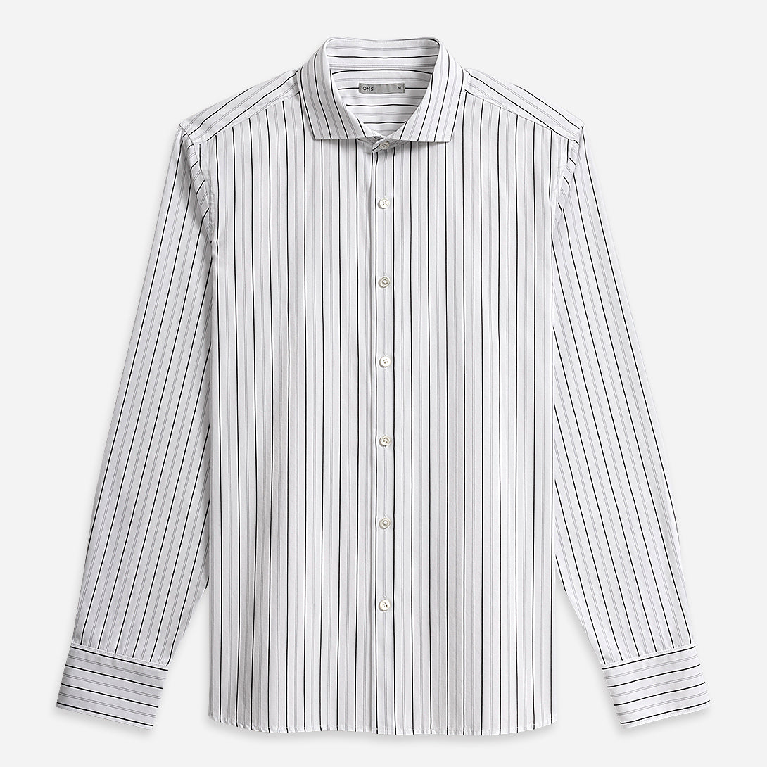 Bright White/Black Stripe Arthur Stripe Shirt Mens Cutaway Collar Shirt Striped Dress Shirt Formal Workwear Button Up Shirt Long Sleeve
