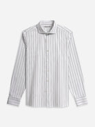 Bright White/Black Stripe Arthur Stripe Shirt Mens Cutaway Collar Shirt Striped Dress Shirt Formal Workwear Button Up Shirt Long Sleeve