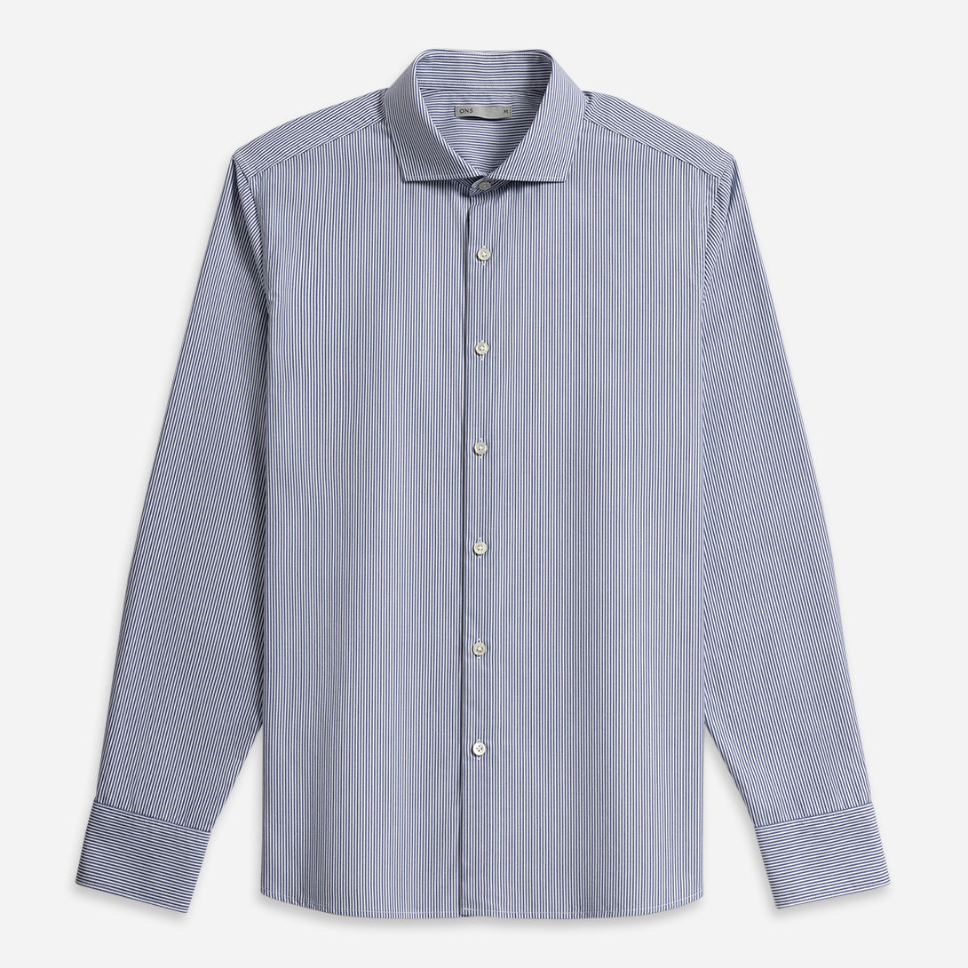 Bright White/Mid Blue Stripe Arthur Bengal Stripe Shirt Mens Cutaway Collar Shirt Formal Workwear Striped Dress Shirt