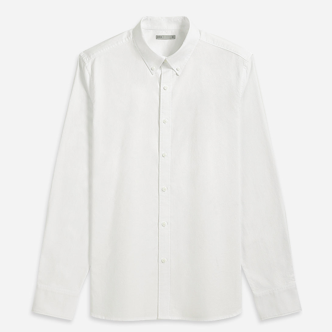 Bright White Fulton Oxford Shirt Mens Button Down Collar Shirt Oxford Cotton Fabric Casual Dress Shirt Simple Workwear Long Sleeve Shirting