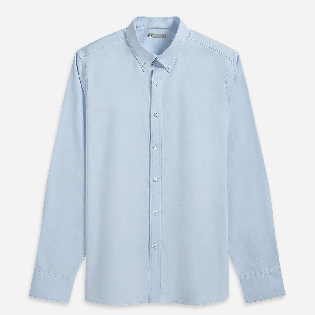 Lt Blue Fulton Oxford Shirt Mens Button Down Collar Shirt Oxford Cotton Fabric Casual Dress Shirt Simple Workwear Long Sleeve Shirting