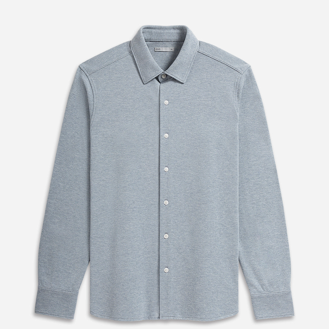 Mid Blue Heather Darcy Heather Shirt Mens Button Up Point Collar Shirt Blue Casual Long Sleeve Collared Work Shirt