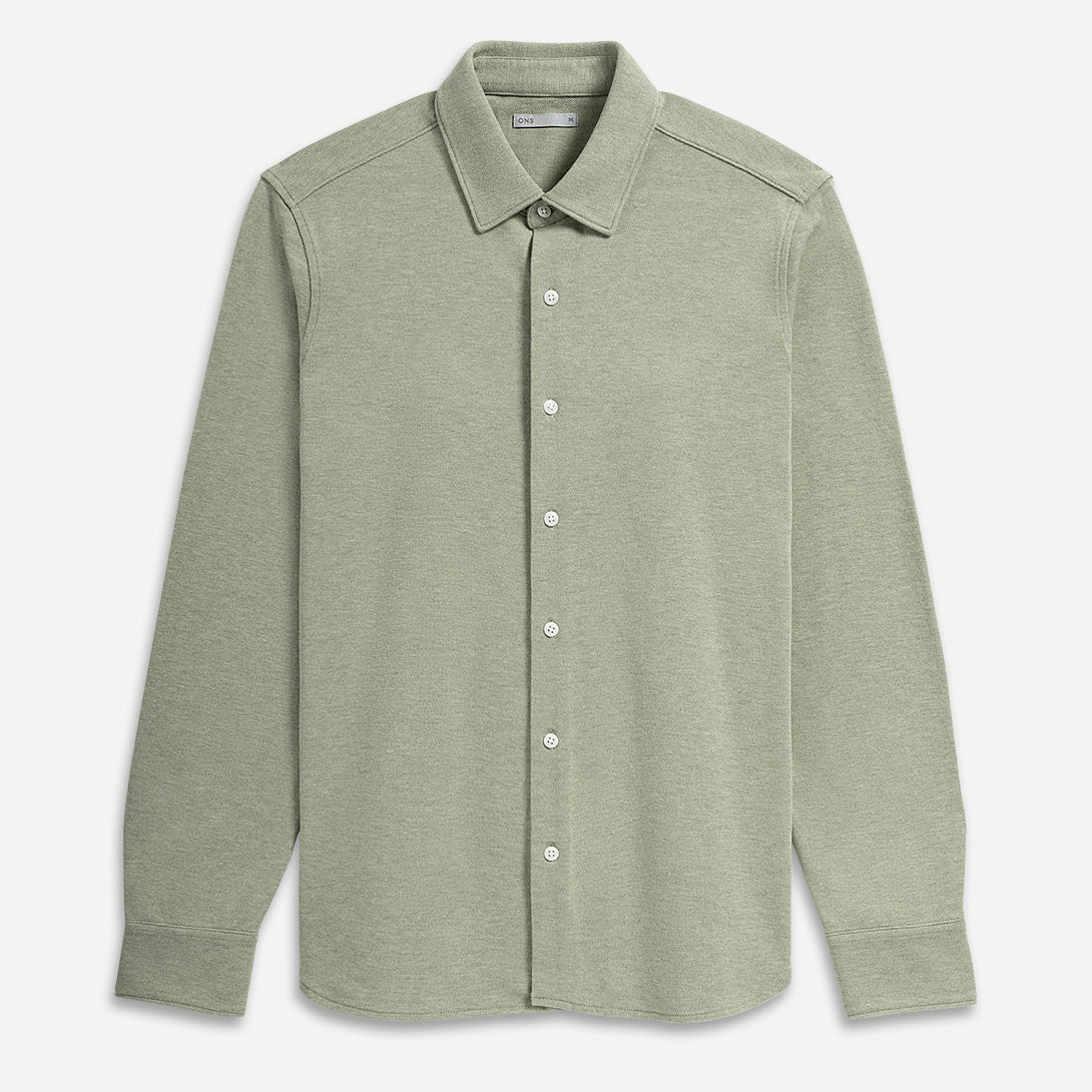 Olive Heather Darcy Heather Shirt Mens Button Up Point Collar Shirt Green Casual Long Sleeve Collared Work Shirt