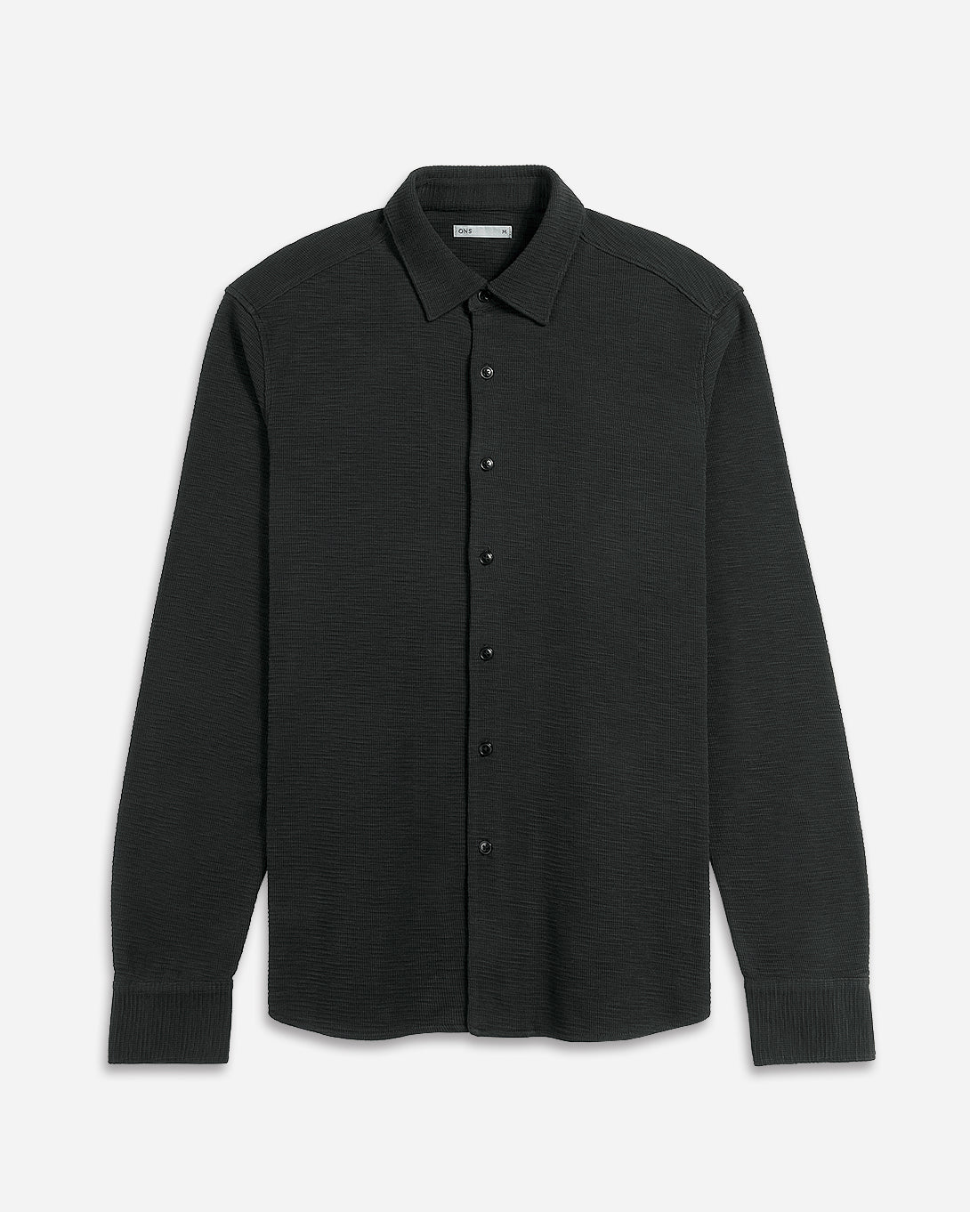 Black Darcy Slub Waffle Shirt Mens Waffle Textured Knit Button Up Shirt Waffle Design Comfort Stretch Shirt Collared