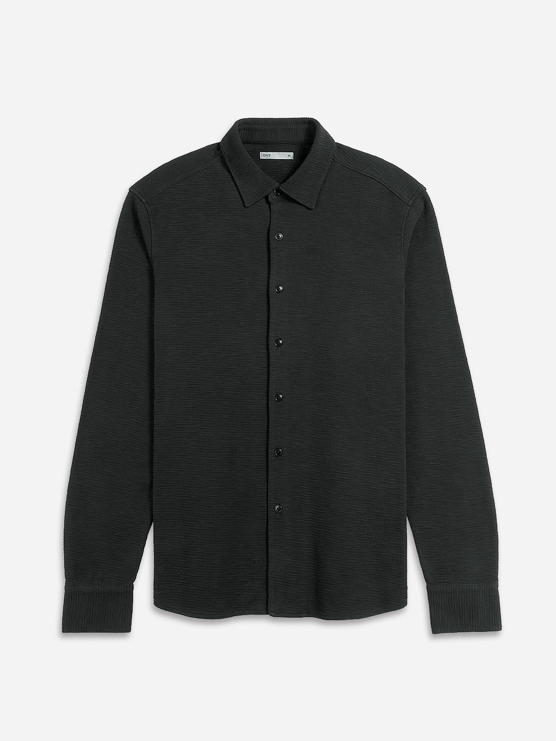 Black Darcy Slub Waffle Shirt Mens Waffle Textured Knit Button Up Shirt Waffle Design Comfort Stretch Shirt Collared
