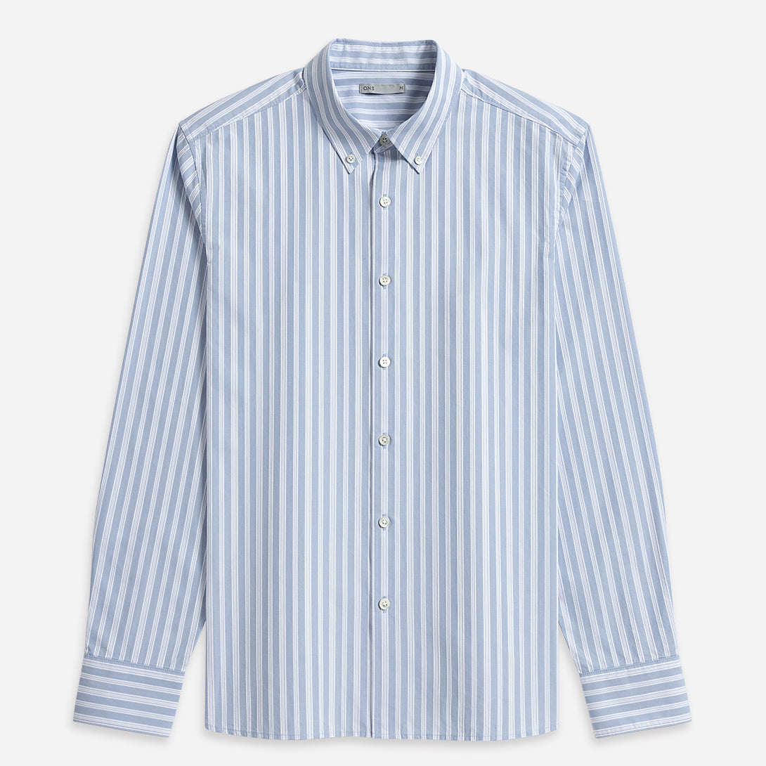 Bright White/Mid Blue Stripe Fulton Dobby Stripe Shirt  Mens Button Down Collar Striped Dress Shirt Long Sleeve Button Down Casual Shirt