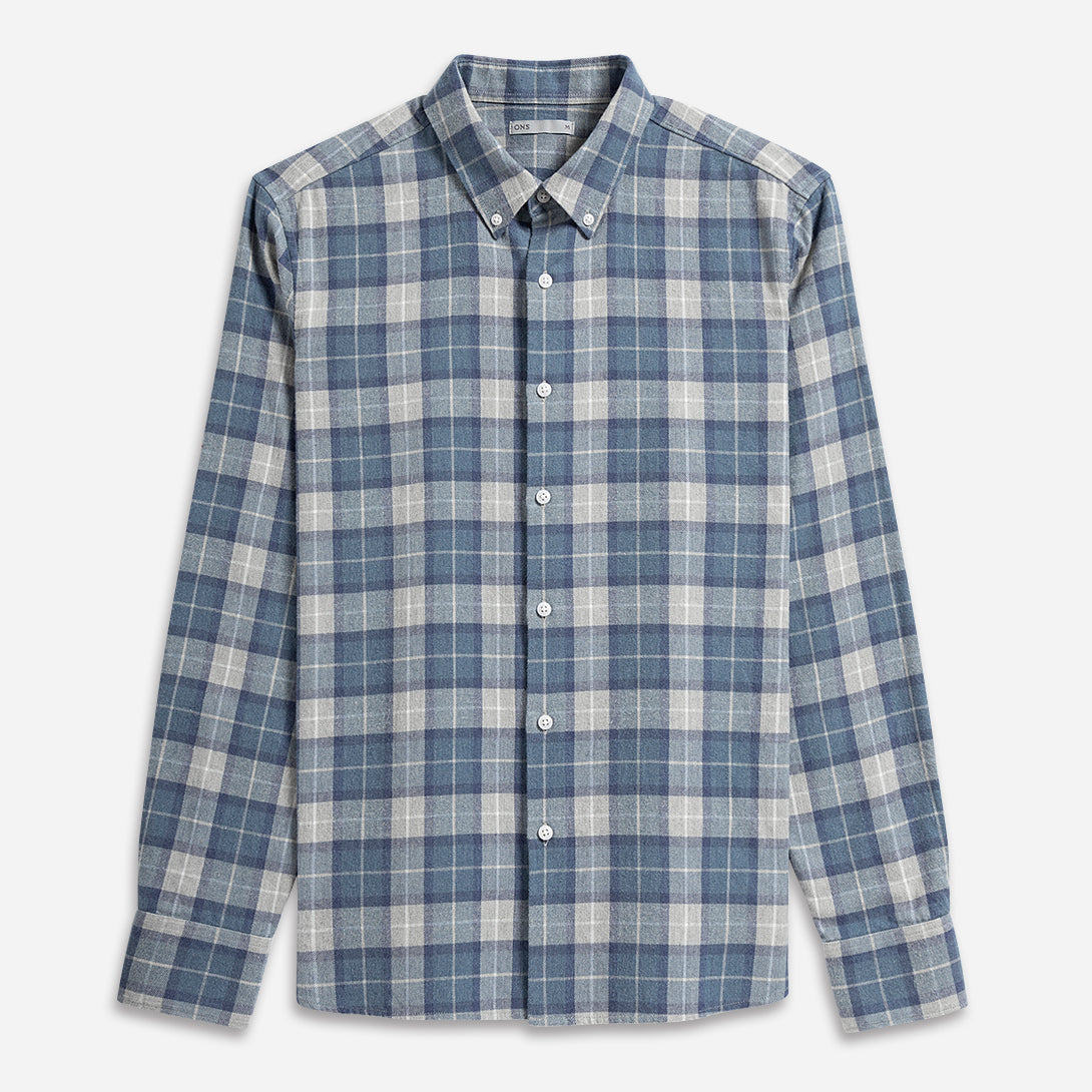 Lt Grey/Mid Blue Check Fulton Flannel Check Shirt Mens Flannel Button Down Shirt Checkered Pattern