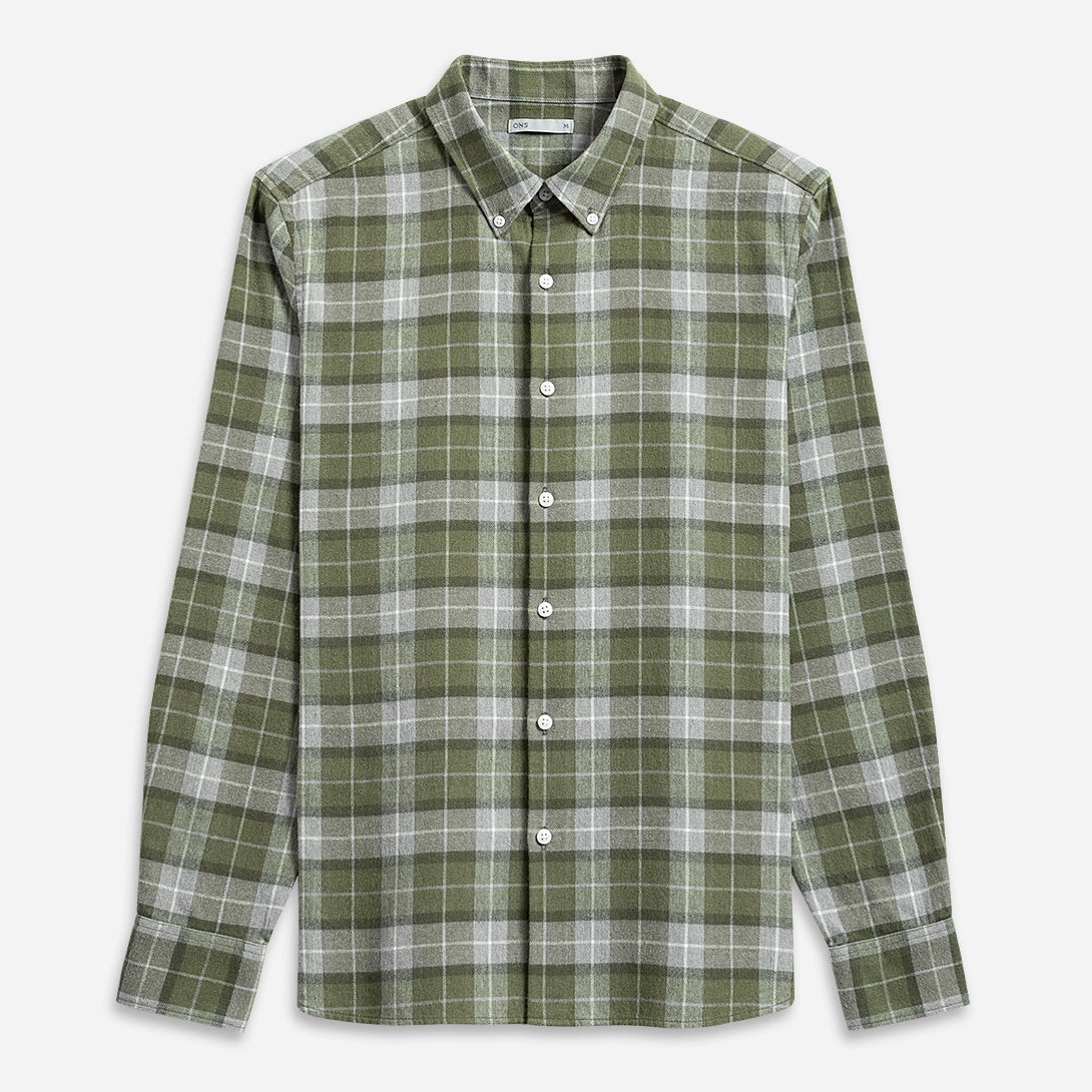 Lt Grey/Peat Check Flannel Check Shirt Mens Flannel Button Down Shirt Checkered Pattern