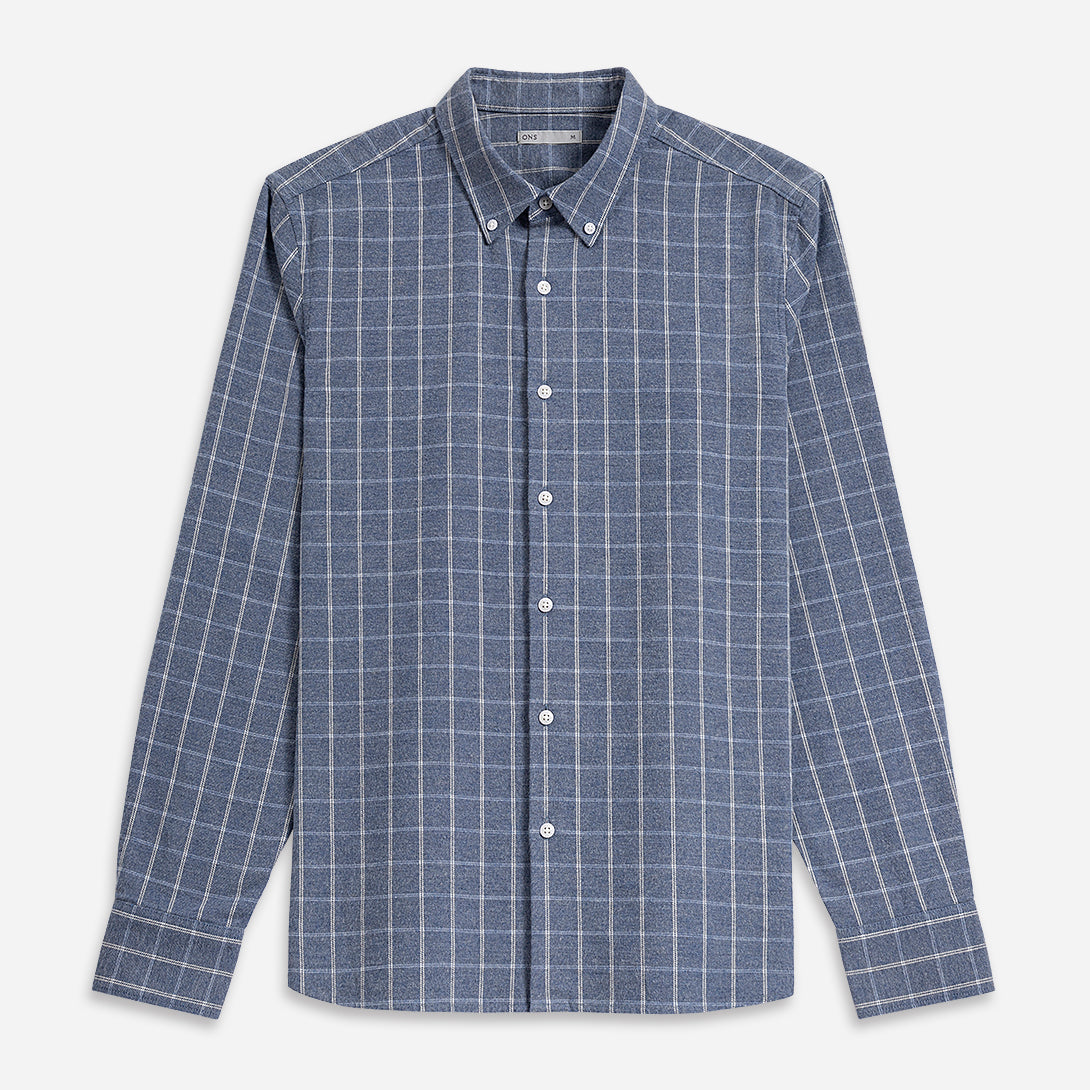 Mid Blue Heather/White Check Fulton Heather Windowpane Shirt Mens Checkered Button Down Shirt Casual Work Shirt