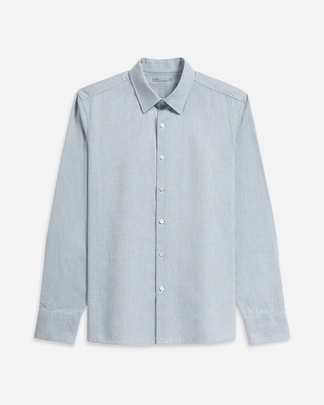Bright White/Lt Blue Check Arik Mini Check Shirt Mens Point Collar Dress Shirt Soft Fabric Button Up Cotton Long Sleeve Collared Shirt