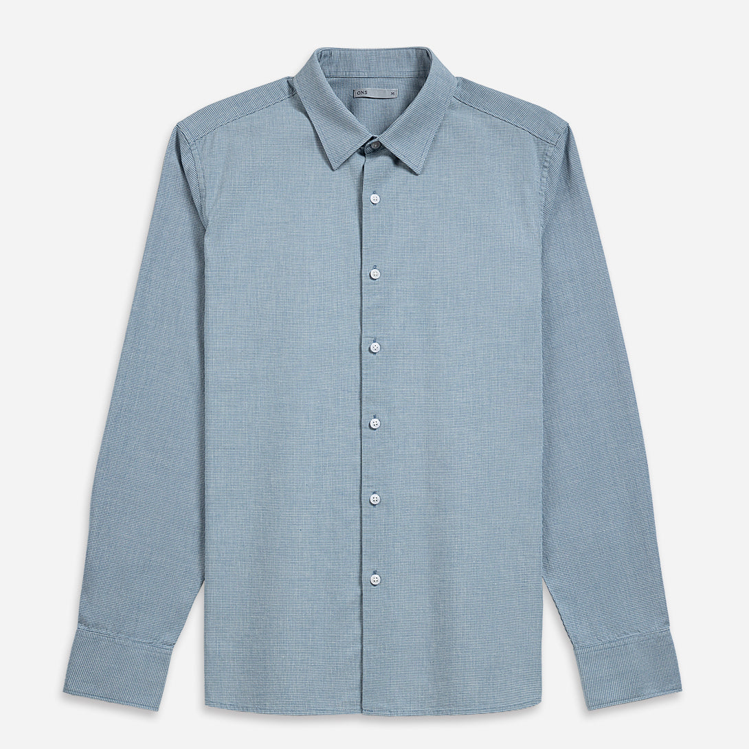 Bright White/Mid Blue Check Arik Houndstooth Shirt Mens Casual Button Up Work Shirt Soft Flannel Fabric Point Collar Houndstooth Pattern