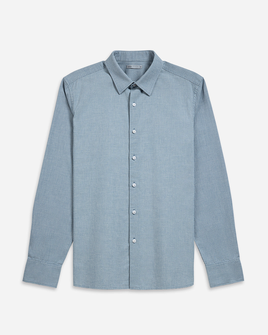 Bright White/Mid Blue Check Arik Houndstooth Shirt Mens Casual Button Up Work Shirt Soft Flannel Fabric Point Collar Houndstooth Pattern