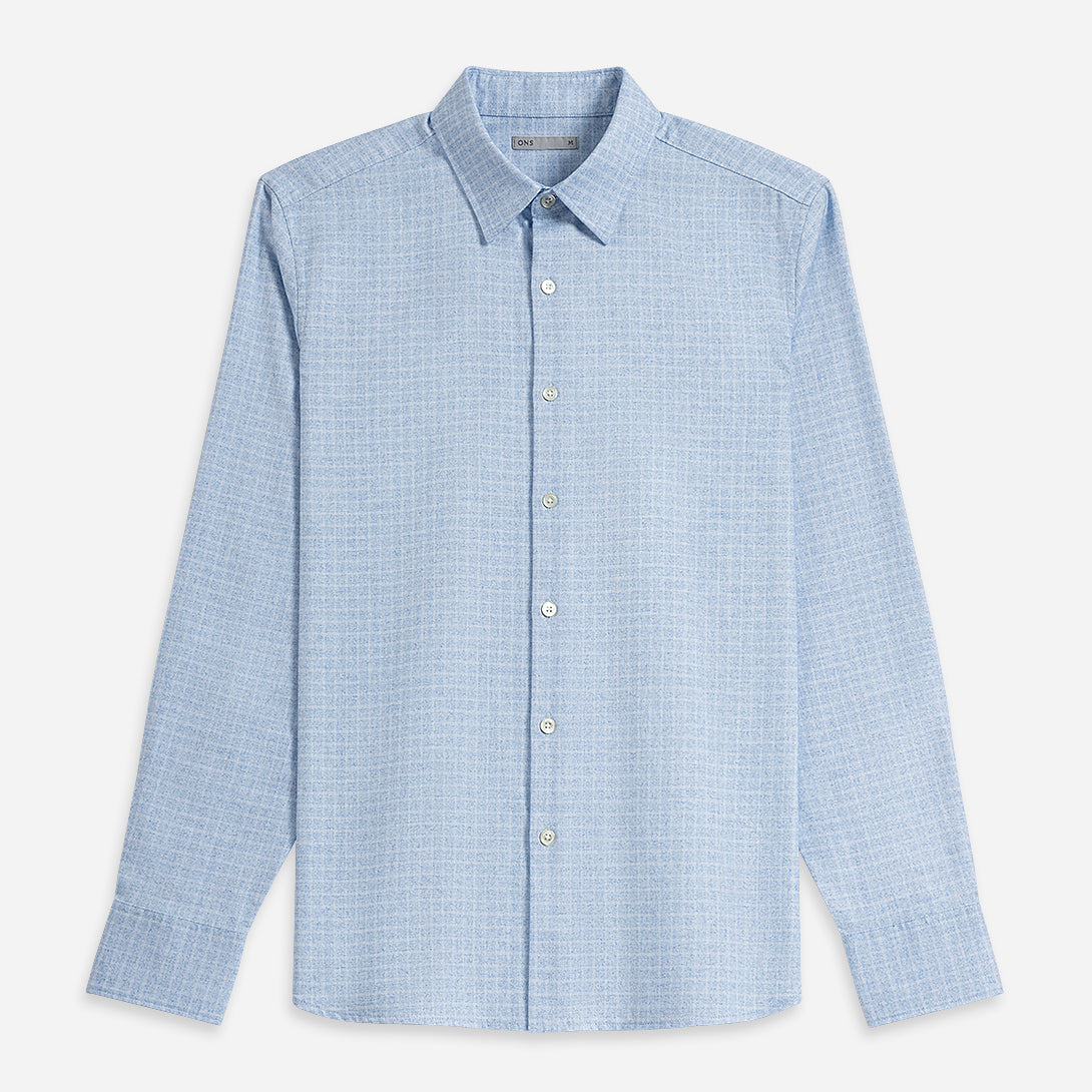 Lt Blue Heather/White Check Arik Heather Gridcheck Shirt Mens Point Collar Dress Shirt Gridcheck Pattern Lightweight Heather Soft Fabric Formal Casual Shirting Button Up Shirt