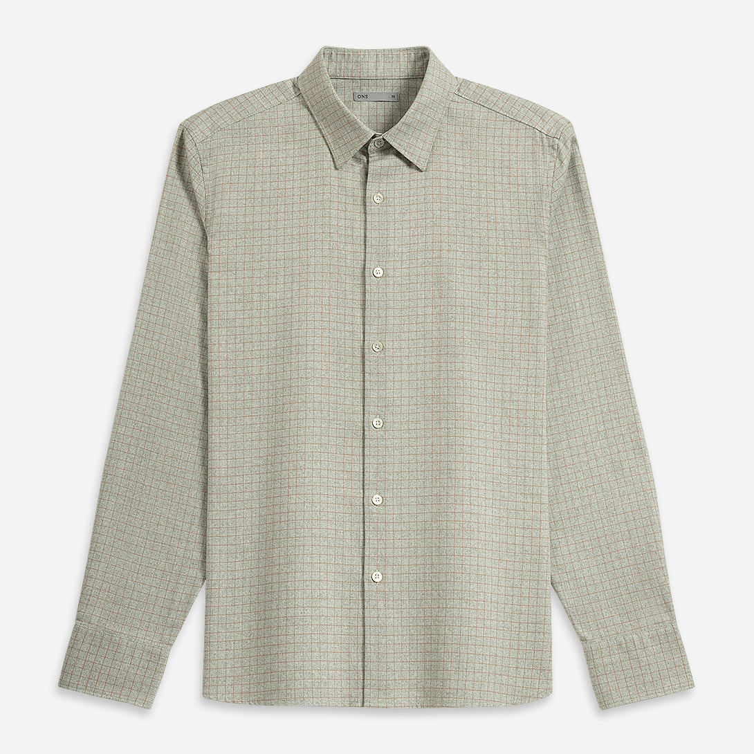 Olive Heather/Rosy Brown Check Arik Heather Gridcheck Shirt Mens Point Collar Dress Shirt Gridcheck Pattern Lightweight Heather Soft Fabric Formal Casual Shirting Button Up Shirt