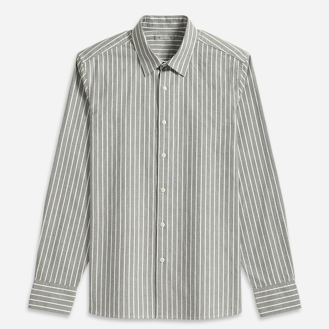 Lt Grey/White Stripe Arik Oxford Stripe Shirt Point Collar White Striped Button Up Shirt Work Dress Shirt Collared Cotton Shirt