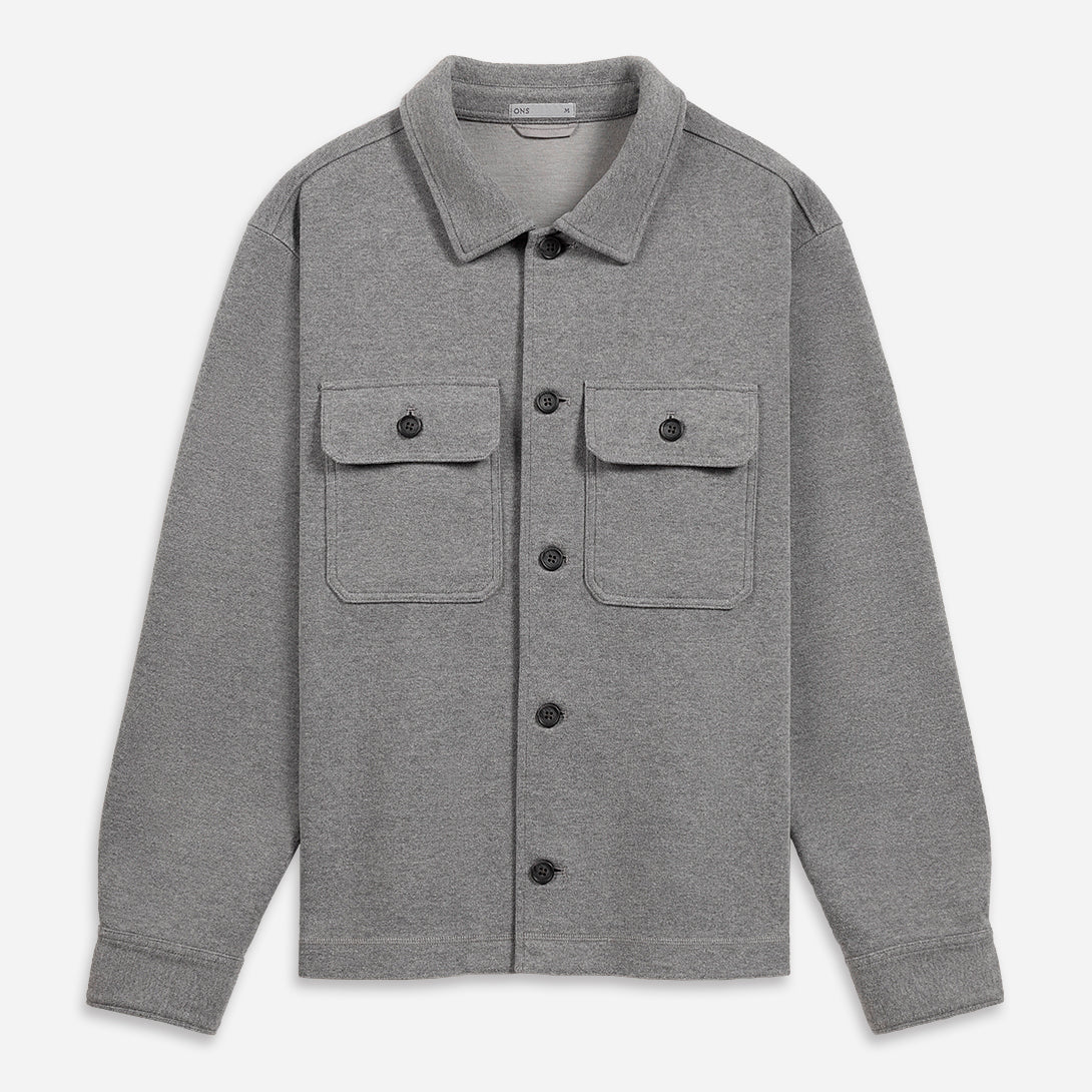 Grey heather Corsa Overshirt Mens Relaxed Fit Button Up Shirt Layering Garment Soft Grey Double Chest Pockets Shirt