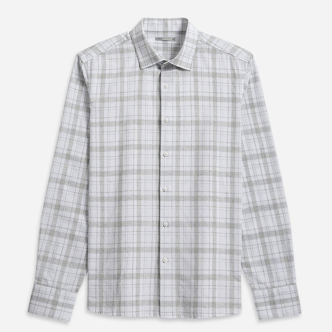 Off White/Lt Grey Check Adrian Heather Check Shirt Mens Spread Collar Button Up Shirt Dress Casual Shirt Check Pattern Heather Soft
