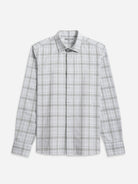 Off White/Lt Grey Check Adrian Heather Check Shirt Mens Spread Collar Button Up Shirt Dress Casual Shirt Check Pattern Heather Soft