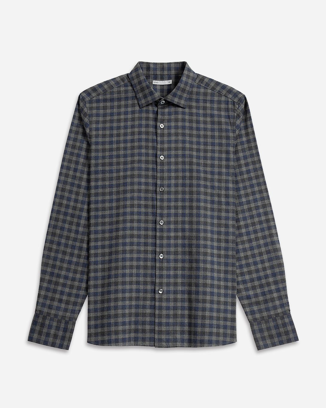 Dk Charcoal Heather/Navy Check Adrian Gingham Check Shirt Mens Spread Collar Button Up Shirt Heather Fabric Soft Feel Checkered Pattern Shirt