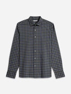 Dk Charcoal Heather/Navy Check Adrian Gingham Check Shirt Mens Spread Collar Button Up Shirt Heather Fabric Soft Feel Checkered Pattern Shirt