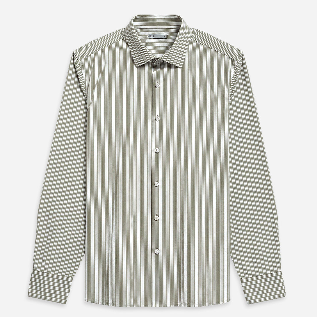 Off White/Seagrass Stripe Adrian Pencil Stripe Shirt Mens Spread Collar Casual Dress Shirt Work Stripe Shirt